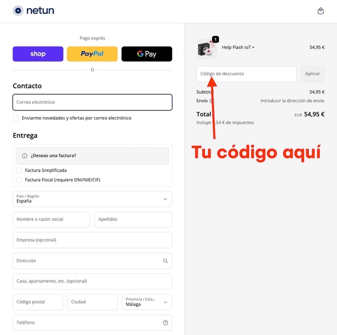 Código descuento